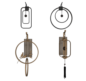 新中式金属圆形壁灯 壁灯组合su草图模型下载