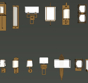 新中式金属壁灯组合  su草图模型下载