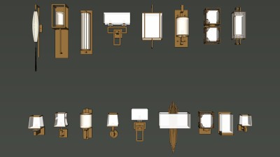 新中式金属壁灯组合  su草图模型下载