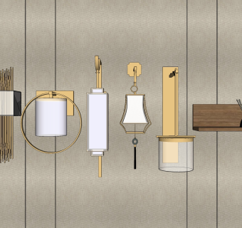 新中式中式金属壁灯组合 香薰 su草图模型下载