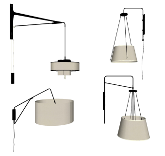 新中式壁灯 金属壁灯 吊灯组合su草图模型下载