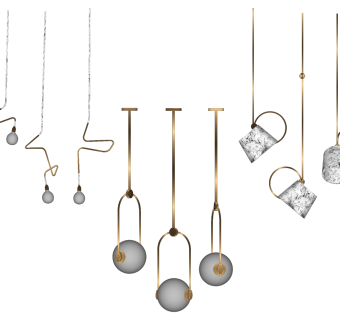 简约金属小吊灯 su草图模型下载