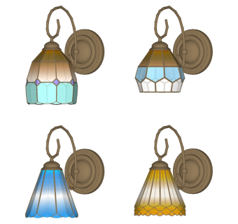 海田园彩绘玻璃铁艺壁灯 金属彩绘玻璃壁灯组合su草图模型下载
