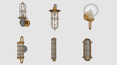防爆金属壁灯 装饰壁灯组合 圆形玻璃笔的组合su草图模型下载