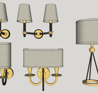 壁灯装饰灯 布艺灯具组合su草图模型下载