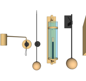 简约金属壁灯 透明玻璃吊灯su草图模型下载