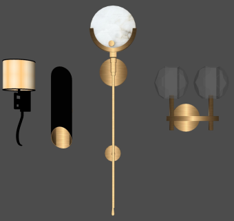 新中式简约壁灯 金属灯具su草图模型下载