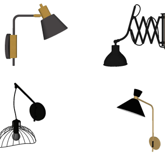 金属铁艺，工业风，壁灯 装饰壁灯组合 工业风壁灯su草图模型下载