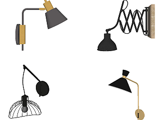 金属铁艺，工业风，壁灯 装饰壁灯组合 工业风壁灯su草图模型下载