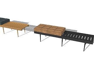 16现代沙发凳 床榻  脚踏  床尾凳组合 公共座椅su草图模型下载