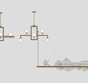小吊灯组合 山脉形状吊灯 老人垂钓吊灯su草图模型下载