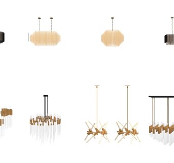 欧式金属水晶吊灯 水晶灯组合su草图模型下载