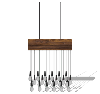原木小吊灯 水滴玻璃形状 吊灯su草图模型下载