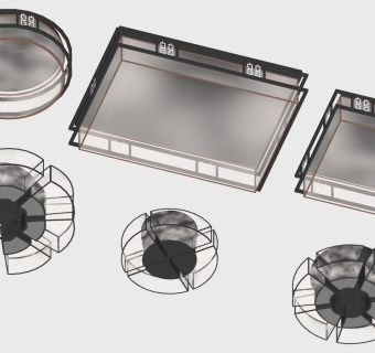 圆形方形雕花吸顶灯组合su草图模型下载