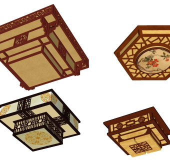 吸顶灯 方形雕花吸顶灯  su草图模型下载