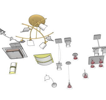 装饰金属吸顶灯 吊灯组合su草图模型下载