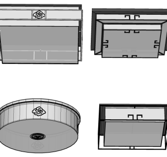 日式装饰吸顶灯 创意雕花吸顶灯组合su草图模型下载