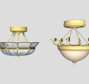 新中式金属吸顶吊灯组合su草图模型下载