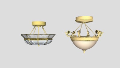 新中式金属吸顶吊灯组合su草图模型下载