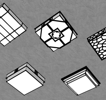 创意金属灯具组合 方形金属吸顶灯su草图模型下载