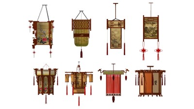 古典原木灯具 装饰灯 山水画灯具宫灯su草图模型下载