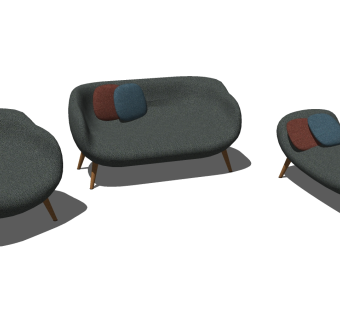 02现代单人沙发 多人沙发组合 沙发凳 北欧风格沙发su草图模型下载