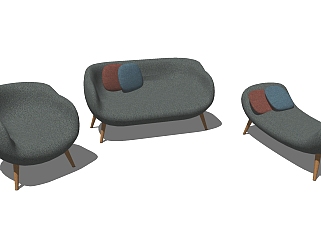 02现代单人沙发 多人沙发组合 沙发凳 北欧风格沙发su草图模型下载