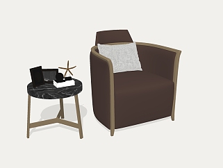 06北欧单人沙发 茶几 现代休闲沙发 单人沙发椅su草图模型下载