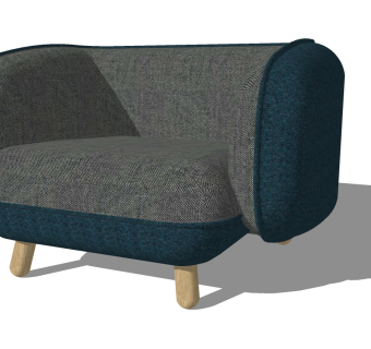 19北欧实木布衣单人沙发 现代轻奢布艺单人沙发  休闲椅 休闲沙发su草图模型下载