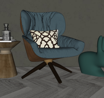 24现代单人沙发 摆件 现代布艺沙发 单人沙发 休闲沙发 沙发椅 单人椅 儿童兔子凳su草图模型下载