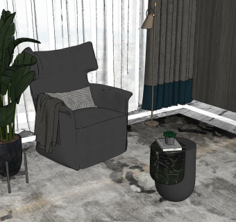 33现代轻奢单人沙发 休闲椅 休闲沙发 北欧沙发 北欧实木布衣单人沙发  角几 落地灯 饰品组合su草图模型下载