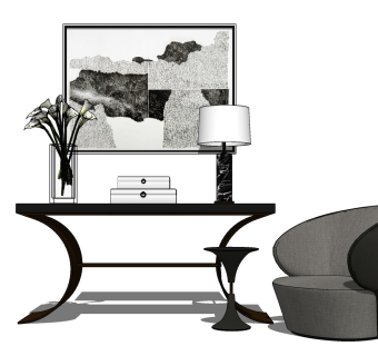 41现代端景台单椅组合 现代北欧单人沙发 沙发椅 轻奢布艺沙发su草图模型下载