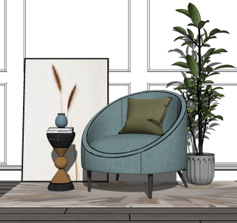 42现代轻奢单人沙发 休闲沙发 沙发椅su草图模型下载