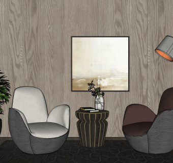 44后现代创意单人沙发 后现代单人沙发 休闲椅 茶几 摆件 盆栽 落地灯 挂画 绿植su草图模型下载