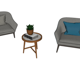 48现代布艺单椅 单人沙发  休闲沙发 休闲椅 角几 饰品 多肉su草图模型下载