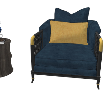 51新中式蓝色沙发圆几摆件组合 单人沙发 中式单人椅 中式单人沙发 花卉 蜡烛 摆件su草图模型下载