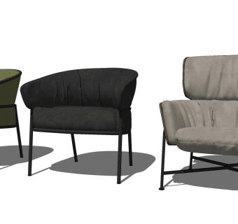 52现代风格单人休闲沙发组合 北欧实木布艺单人沙发 休闲椅 休闲沙发su草图模型下载