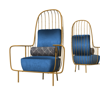 54后现代金属布艺单人沙发 高背椅 贵妃椅 轻奢单人椅 轻奢单人沙发su草图模型下载