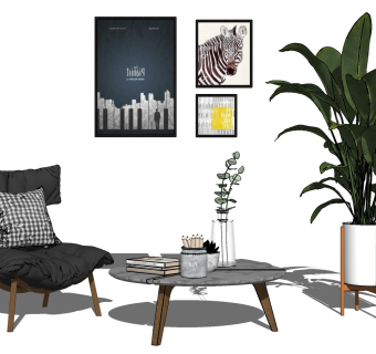 56北欧单人沙发茶几组合 休闲椅 休闲沙发su草图模型下载