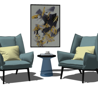 58现代布艺单人沙发 现代单人休闲沙发茶几组合 休闲椅 休闲沙发su草图模型下载