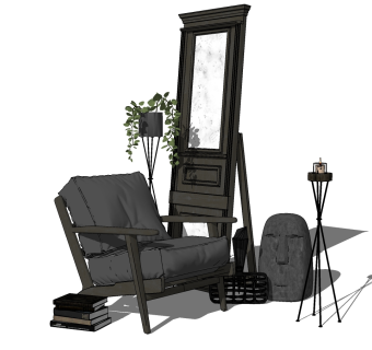 60新中式单人沙发  单人椅 现代单人沙发摆件组合 休闲椅 休闲沙发su草图模型下载