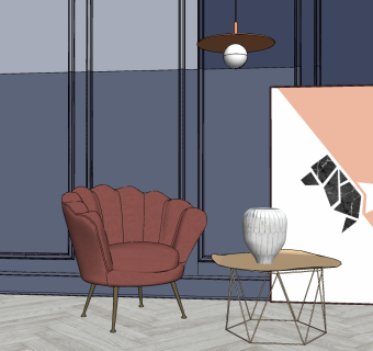 67现代休闲单人沙发 花瓣单人沙发 休闲椅 单人椅 边几su草图模型下载