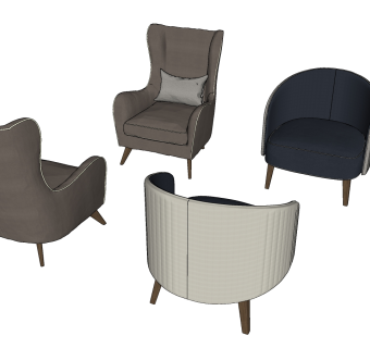 70现代单人沙发椅 现代单人沙发 单人椅 沙发椅 靠枕su草图模型下载