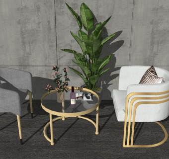 71现代风格单人沙发 轻奢单人沙发  轻奢休闲椅  轻奢休闲沙发茶几盆栽 单人椅su草图模型下载