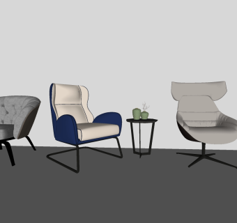 76现代风格单人沙发组合 北欧沙发 北欧实木布艺单人沙发 休闲椅 休闲沙发su草图模型下载