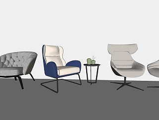76现代风格单人沙发组合 北欧沙发 北欧实木布艺单人沙发 休闲椅 休闲沙发su草图模型下载