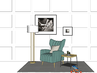 77现代单人沙发 沙发椅 椅子 茶几 边柜 角几 装饰画su草图模型下载