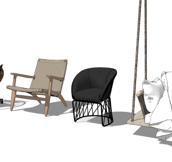 78东南亚风格休闲单人沙发 单椅 单人沙发 秋千椅 藤编椅su草图模型下载