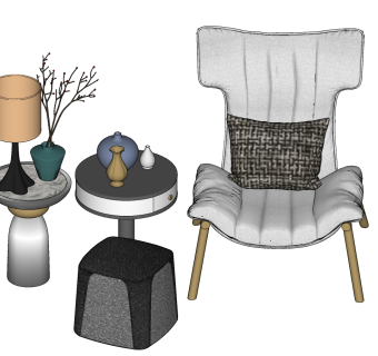 82现代风格单人沙发 轻奢单人沙发  轻奢休闲椅  轻奢休闲沙发茶几单人椅su草图模型下载