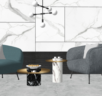 83现代布艺单人沙发 现代单人休闲沙发茶几组合 休闲椅 休闲沙发su草图模型下载